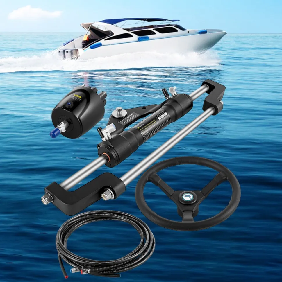 VEVOR Hydraulic Boat Steering Kit, 300HP Hydraulic Steering Kit Helm Pump, Cylinder, Wheel, 24 Feet Hose Hydraulic Steering Seal Kit, Corrosion-Resistant Boat Steering System Marine Steering Kit