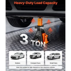 VEVOR Hydraulic Bottle Jack and Jack Stand in One 3 Ton (6613.9 lbs) Lift, for Sedans, Compact SUVs & Small Vans, 10.75