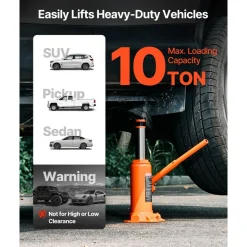 VEVOR Hydraulic Bottle Jack, 10 Ton (22046 lbs) Capacity, 9.3-18.5 Inch Lifting Range, Heavy Duty Welded Bottle Jack for Car, SUV, Pickup, Auto Repair, House Lift and Agricultural Equipment, Orange