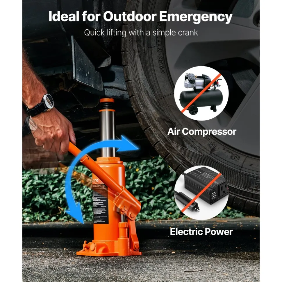 VEVOR Hydraulic Bottle Jack, 10 Ton (22046 lbs) Capacity, 9.3-18.5 Inch Lifting Range, Heavy Duty Welded Bottle Jack for Car, SUV, Pickup, Auto Repair, House Lift and Agricultural Equipment, Orange