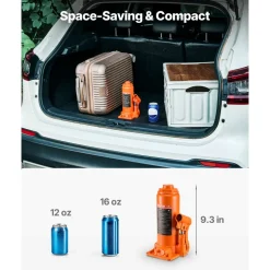 VEVOR Hydraulic Bottle Jack, 10 Ton (22046 lbs) Capacity, 9.3-18.5 Inch Lifting Range, Heavy Duty Welded Bottle Jack for Car, SUV, Pickup, Auto Repair, House Lift and Agricultural Equipment, Orange