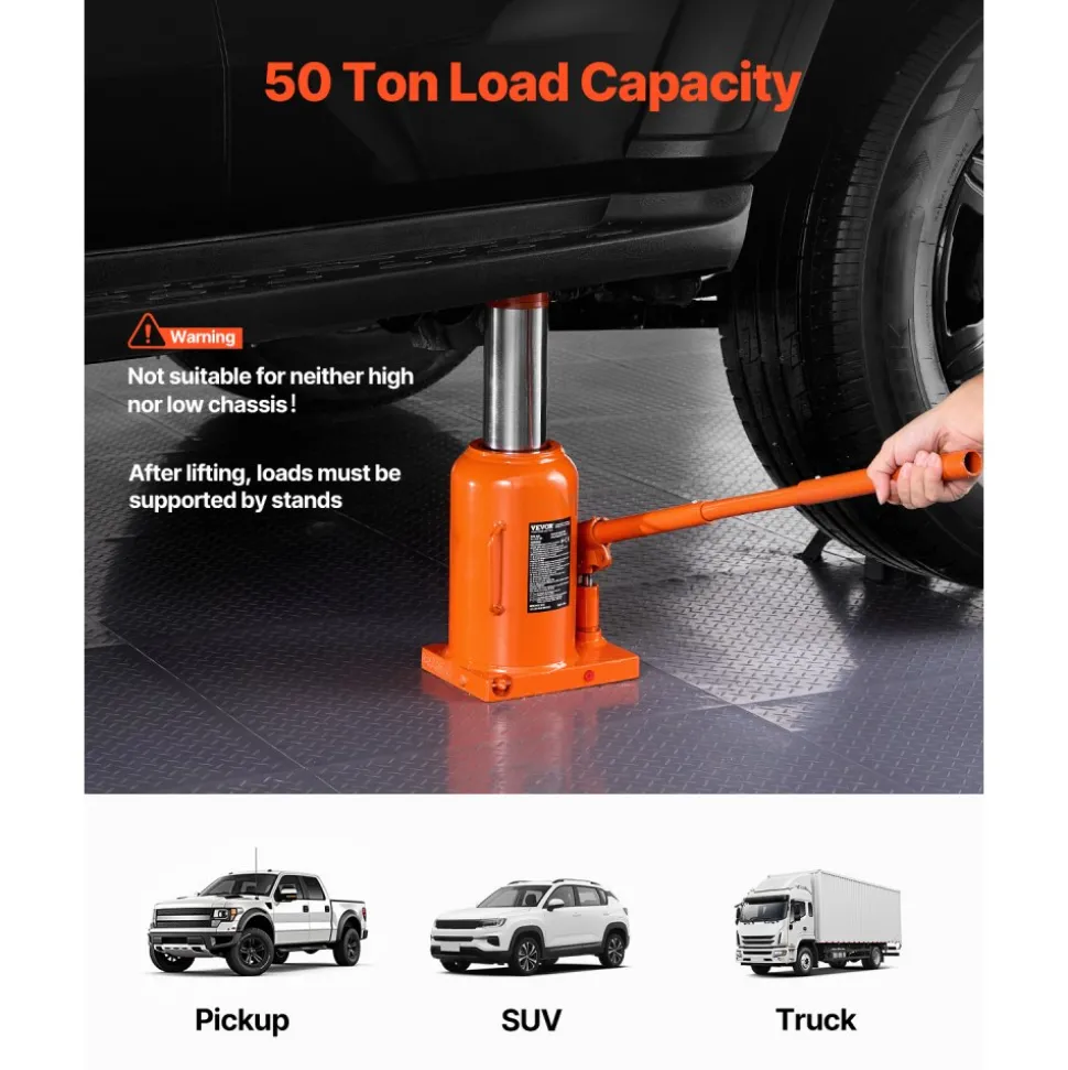 VEVOR Hydraulic Bottle Jack, 50 Ton/110231 lbs Welded Bottle Jack with 11''-17.32'' Lifting Range & 3-Section Long Handle, for Car, Pickup, Truck, RV, Auto Repair, Industrial Engineering