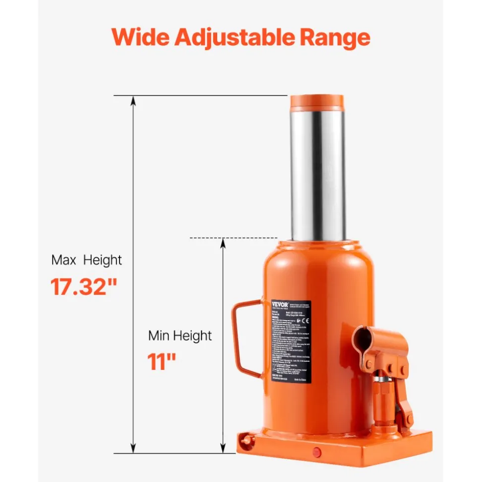 VEVOR Hydraulic Bottle Jack, 50 Ton/110231 lbs Welded Bottle Jack with 11''-17.32'' Lifting Range & 3-Section Long Handle, for Car, Pickup, Truck, RV, Auto Repair, Industrial Engineering