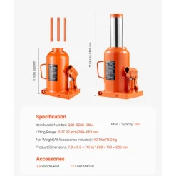 VEVOR Hydraulic Bottle Jack, 50 Ton/110231 lbs Welded Bottle Jack with 11''-17.32'' Lifting Range & 3-Section Long Handle, for Car, Pickup, Truck, RV, Auto Repair, Industrial Engineering