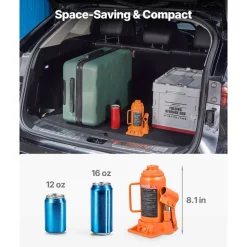 VEVOR Hydraulic Bottle Jack, 12 Ton (26455.5 lbs) Capacity, 8.1-15.7 Inch Lifting Range, Heavy Duty Welded Bottle Jack for Car, SUV, Pickup, Auto Repair, House Lift and Agricultural Equipment, Orange