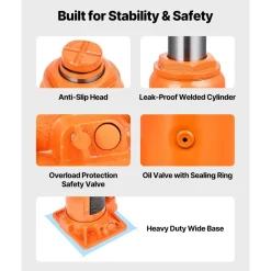 VEVOR Hydraulic Bottle Jack, 12 Ton (26455.5 lbs) Capacity, 8.1-15.7 Inch Lifting Range, Heavy Duty Welded Bottle Jack for Car, SUV, Pickup, Auto Repair, House Lift and Agricultural Equipment, Orange