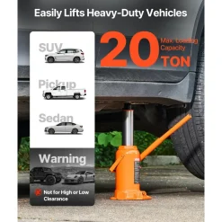VEVOR Hydraulic Bottle Jack, 20 Ton (44092 lbs) Capacity, 8.9-17.1 Inch Lifting Range, Heavy Duty Welded Bottle Jack for Car, SUV, Pickup, Auto Repair, House Lift and Agricultural Equipment, Orange
