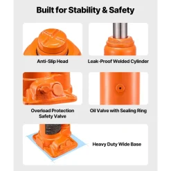 VEVOR Hydraulic Bottle Jack, 6 Ton (13227.6 lbs) Capacity, 7.7-14.8 Inch Lifting Range, Heavy Duty Welded Bottle Jack for Car, SUV, Pickup, Auto Repair, House Lift and Agricultural Equipment, Orange