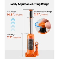 VEVOR Hydraulic Bottle Jack, 6 Ton (13227.6 lbs) Capacity, 7.7-14.8 Inch Lifting Range, Heavy Duty Welded Bottle Jack for Car, SUV, Pickup, Auto Repair, House Lift and Agricultural Equipment, Orange