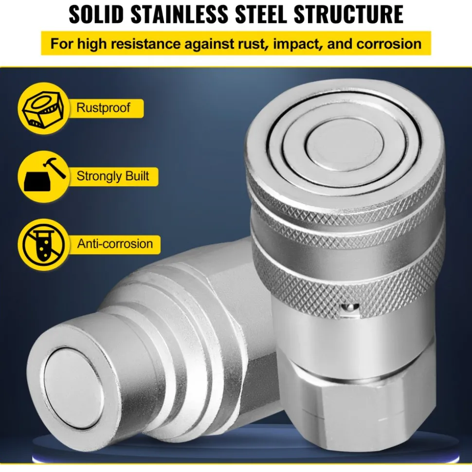 VEVOR Hydraulic Coupler 1/2 Body with 1/2" NPT Thread 27.6 MPa Hydraulic Quick Connect 4 Pairs Hydraulic Coupling Quick Connect 45.5 L/min Hydraulic Quick Coupler