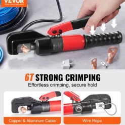 VEVOR Hydraulic Crimping Tool with 9 Sets of  Dies AWG12-2/0 Copper And Aluminum Terminal Battery Lug Crimper, with a Cutting Pliers, Gloves, 5pcs Copper Ring Connectors, 8pcs Heat Shrink Sleeves