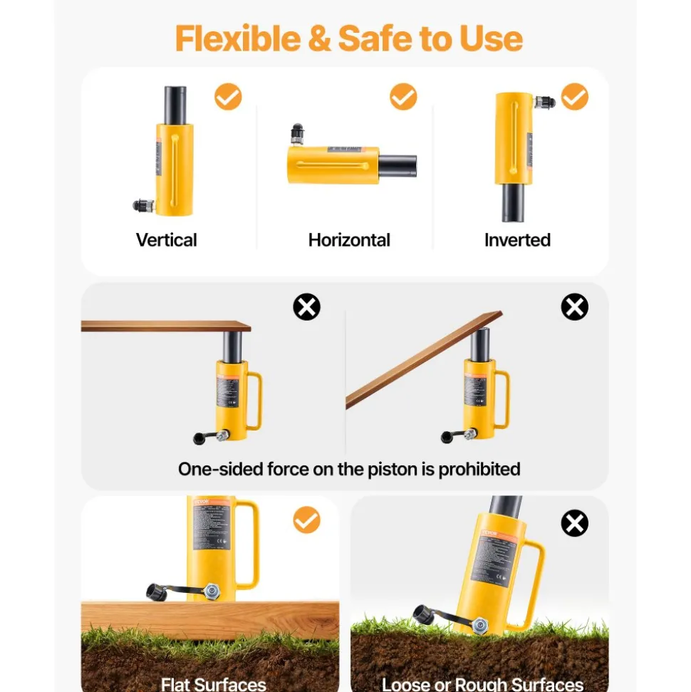 VEVOR Hydraulic Cylinder Jack, 20 Ton Solid Ram Hydraulic Cylinder, 6 Inch Stroke Single Acting Hydraulic Cylinder, with Quick Connector Portable Hydraulic Solid Jack Hydraulic Lifting Cylinders