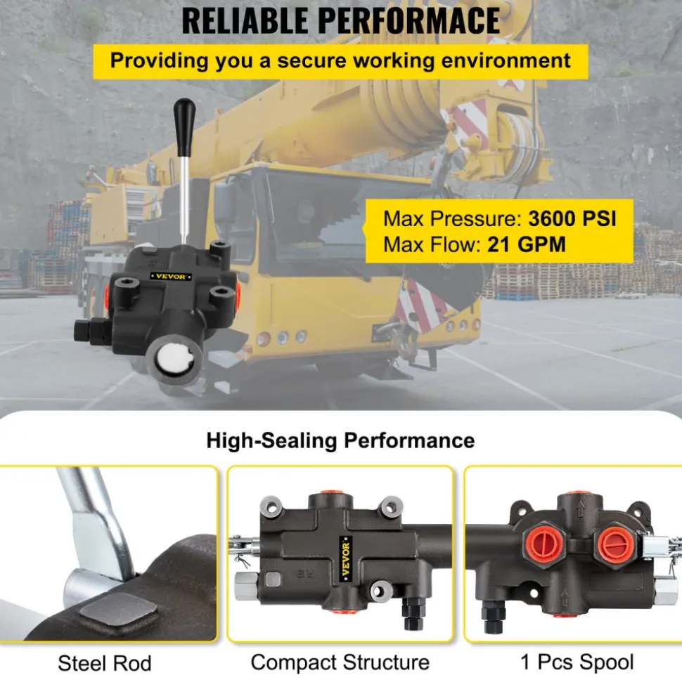 VEVOR Hydraulic Directional Control Valve, 1 Spool Hydraulic Spool Valve, 21 GPM Hydraulic Loader Valve, 3600 PSI Directional Control Valve, Hydraulic Valves And Controls For Tractors Loaders Tanks