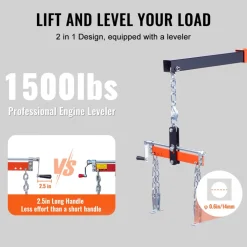 VEVOR Hydraulic Engine Hoist with Lever, 2 Ton/4400 LBS Heavy-duty Cherry Picker Shop Crane, Foldable Engine Crane and Engine Hoist leveler for Auto Repair, Motors, Weights Lifting, Loading