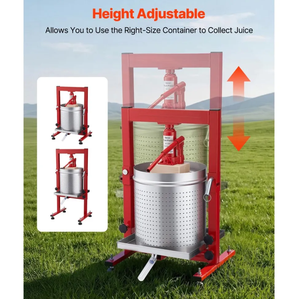 VEVOR Hydraulic Fruit Wine Press, 7.93Gal/30L, Stainless Steel Heavy Duty Manual Juice Maker, Cider Apple Grape Vegetable Crusher, Cheese/Tincture/Herbal Press, with 2 Filter Bags, for Kitchen Home