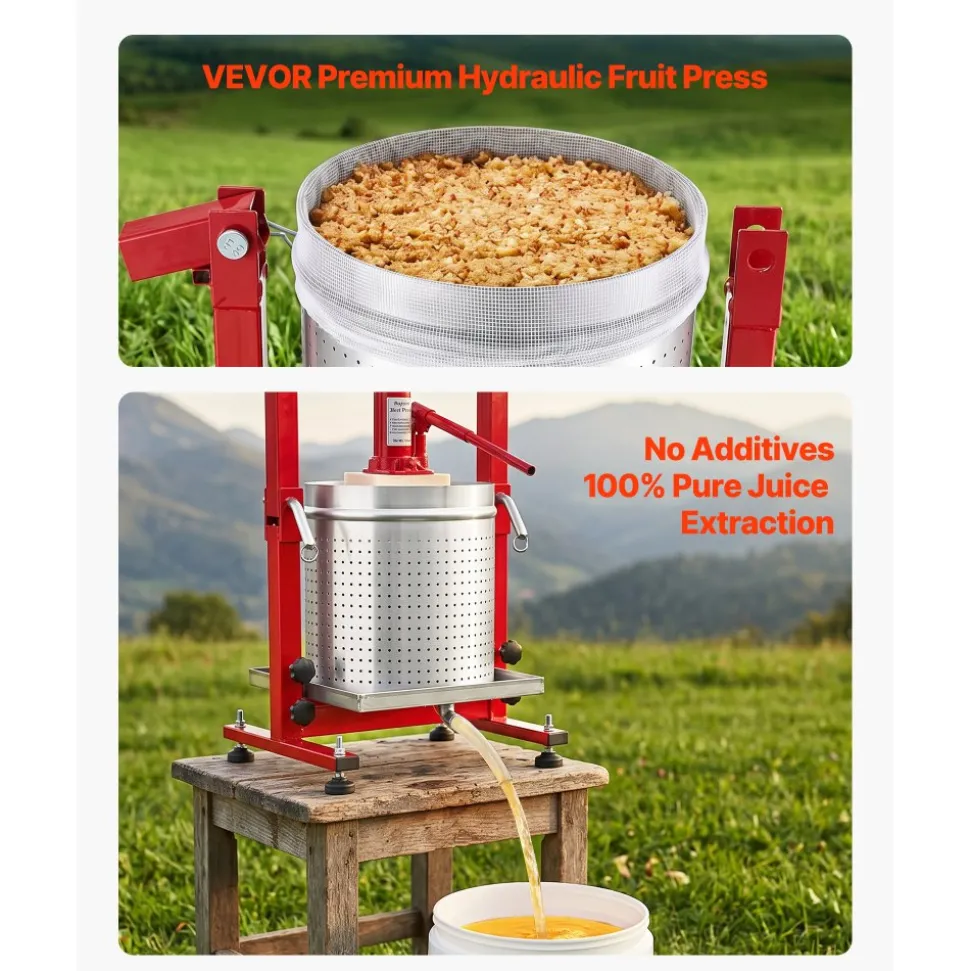 VEVOR Hydraulic Fruit Wine Press, 7.93Gal/30L, Stainless Steel Heavy Duty Manual Juice Maker, Cider Apple Grape Vegetable Crusher, Cheese/Tincture/Herbal Press, with 2 Filter Bags, for Kitchen Home