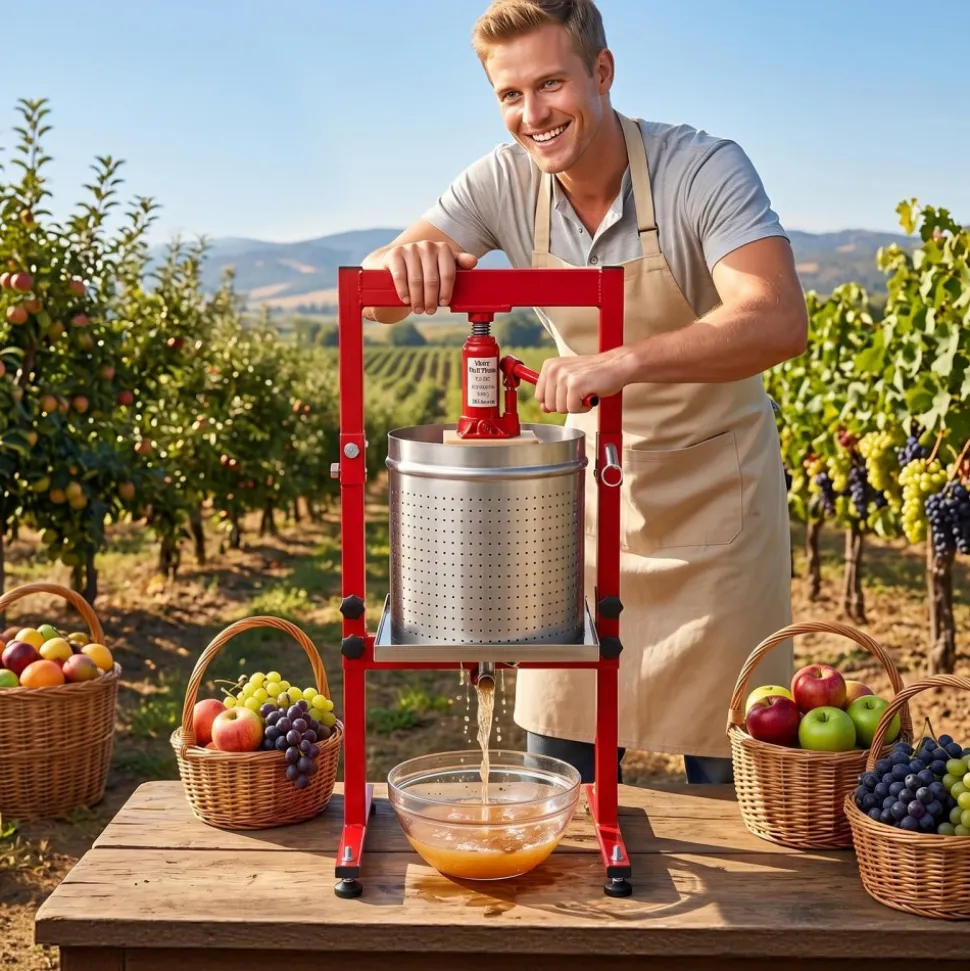VEVOR Hydraulic Fruit Wine Press, 7.93Gal/30L, Stainless Steel Heavy Duty Manual Juice Maker, Cider Apple Grape Vegetable Crusher, Cheese/Tincture/Herbal Press, with 2 Filter Bags, for Kitchen Home