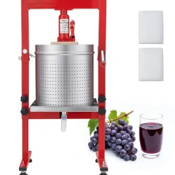 VEVOR Hydraulic Fruit Wine Press, 7.93Gal/30L, Stainless Steel Heavy Duty Manual Juice Maker, Cider Apple Grape Vegetable Crusher, Cheese/Tincture/Herbal Press, with 2 Filter Bags, for Kitchen Home