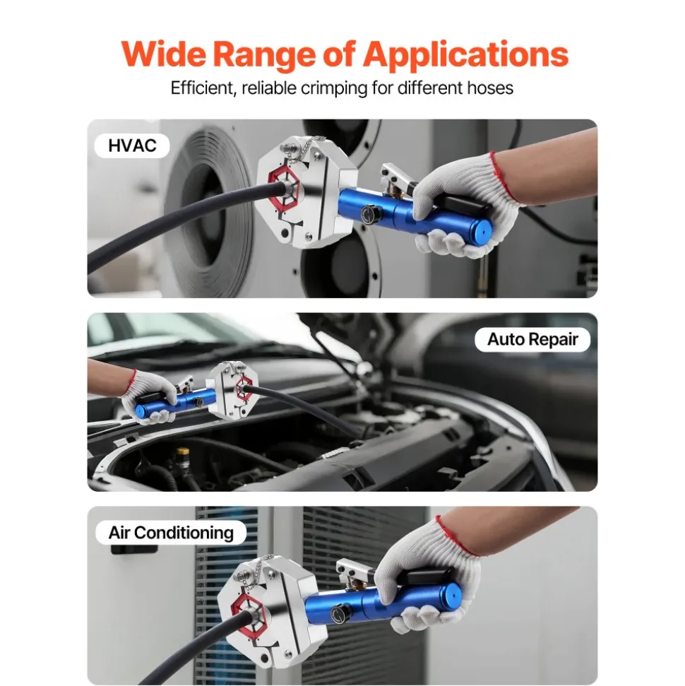 VEVOR Hydraulic Hose Crimper, Hydra-Krimp AC Hose Crimper Kit with 7 Dies Snap-On, Integral Manual Hydraulic A/C Hoses Crimping Tool for Automotive & Air Conditioning Repair - with Carrying Case