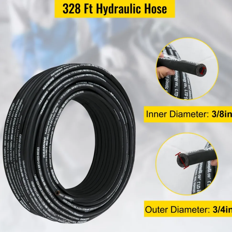 VEVOR Hydraulic Hose 328 Feet Rubber Hydraulic Hoses with 2 High-Tensile Steel Wire Braid, Inner Diameter 3/8 Inch, 5000 PSI Max, Bulk Hydraulic Hose -40 °F to 250 °F, Hydraulic Oil Flexible Hose