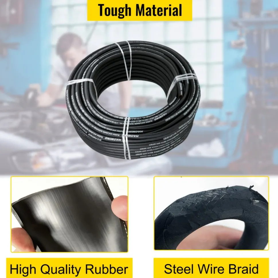 VEVOR Hydraulic Hose 328 Feet Rubber Hydraulic Hoses with 2 High-Tensile Steel Wire Braid, Inner Diameter 3/8 Inch, 5000 PSI Max, Bulk Hydraulic Hose -40 °F to 250 °F, Hydraulic Oil Flexible Hose