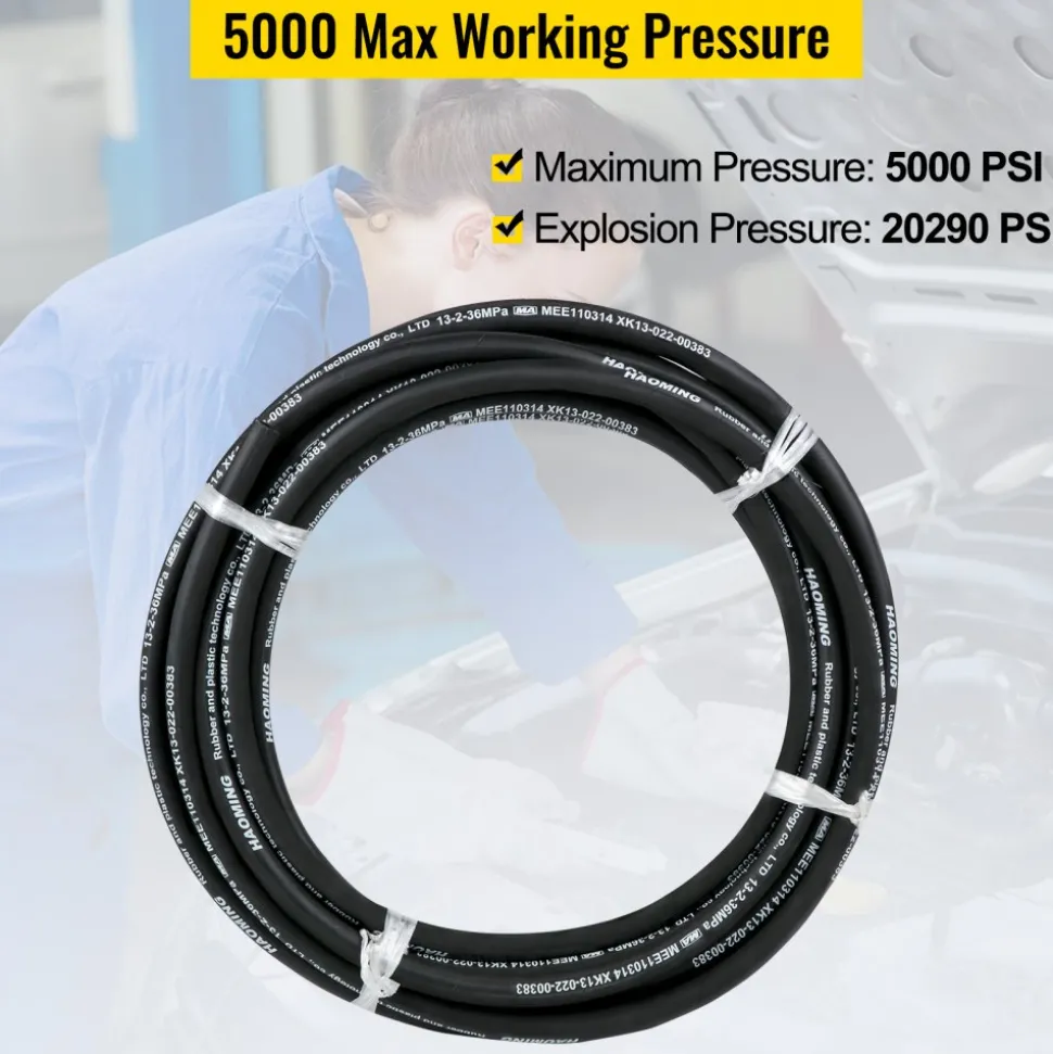 VEVOR Hydraulic Hose 50 Feet Rubber Hydraulic Hoses with 2 High-Tensile Steel Wire Braid, Inner Diameter 1/2 Inch, 5000 PSI Max, Bulk Hydraulic Hose -40 °F to 250 °F, Hydraulic Oil Flexible Hose