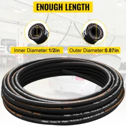 VEVOR Hydraulic Hose 1/2 inch x 100 ft, Coiled Hydraulic Hose 4000 PSI, Rubber Hydraulic Hose with 2 High-Tensile Steel Wire Braid, Bulk Hydraulic Hose -20℃ to 140℃, Hydraulic Oil Flexible Hose
