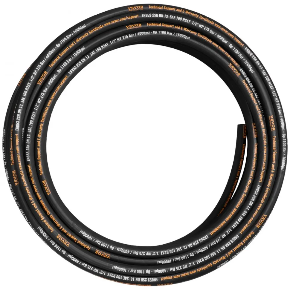 VEVOR Hydraulic Hose 1/2 inch x 100 ft, Coiled Hydraulic Hose 4000 PSI, Rubber Hydraulic Hose with 2 High-Tensile Steel Wire Braid, Bulk Hydraulic Hose -20℃ to 140℃, Hydraulic Oil Flexible Hose