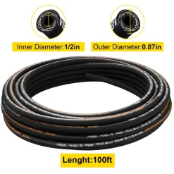 VEVOR Hydraulic Hose 1/2 inch x 100 ft, Coiled Hydraulic Hose 4000 PSI, Rubber Hydraulic Hose with 2 High-Tensile Steel Wire Braid, Bulk Hydraulic Hose -20℃ to 140℃, Hydraulic Oil Flexible Hose