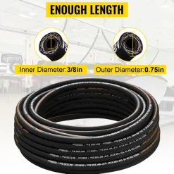 VEVOR Hydraulic Hose 3/8 inch x 100 ft, Coiled Hydraulic Hose 4800 PSI, Rubber Hydraulic Hose with 2 High-Tensile Steel Wire Braid, Bulk Hydraulic Hose -20°C to 140°C, Hydraulic Oil Flexible Hose