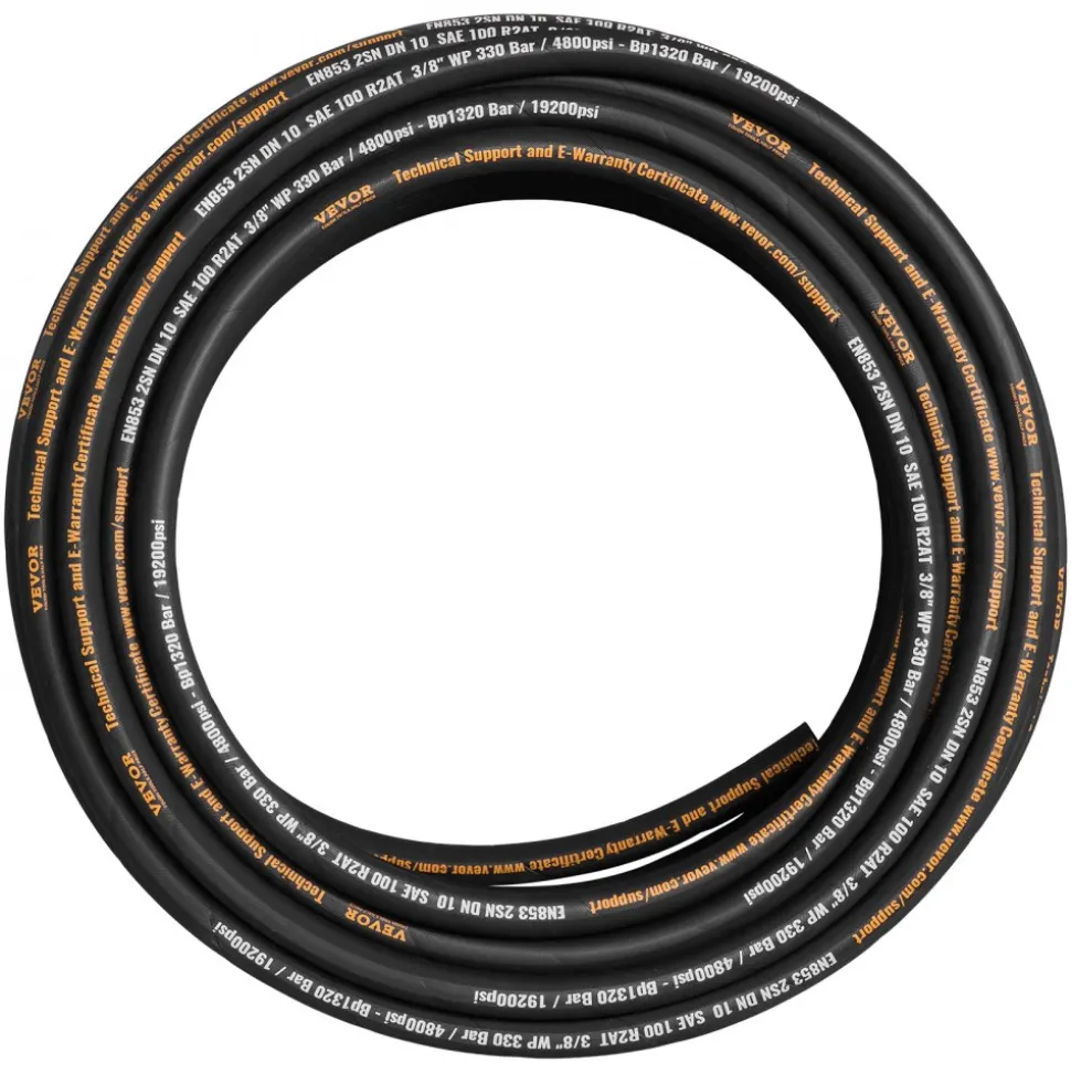 VEVOR Hydraulic Hose 3/8 inch x 100 ft, Coiled Hydraulic Hose 4800 PSI, Rubber Hydraulic Hose with 2 High-Tensile Steel Wire Braid, Bulk Hydraulic Hose -20°C to 140°C, Hydraulic Oil Flexible Hose
