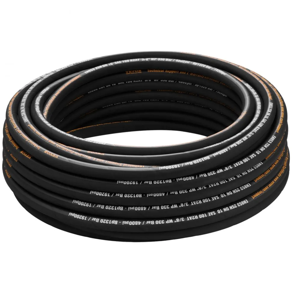 VEVOR Hydraulic Hose 3/8 inch x 100 ft, Coiled Hydraulic Hose 4800 PSI, Rubber Hydraulic Hose with 2 High-Tensile Steel Wire Braid, Bulk Hydraulic Hose -20°C to 140°C, Hydraulic Oil Flexible Hose