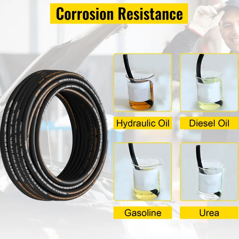 VEVOR Hydraulic Hose 3/8 inch x 100 ft, Coiled Hydraulic Hose 4800 PSI, Rubber Hydraulic Hose with 2 High-Tensile Steel Wire Braid, Bulk Hydraulic Hose -20°C to 140°C, Hydraulic Oil Flexible Hose