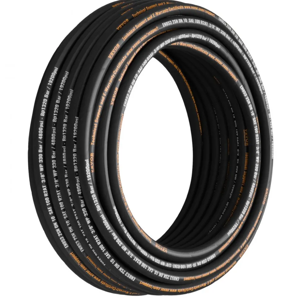 VEVOR Hydraulic Hose 3/8 inch x 100 ft, Coiled Hydraulic Hose 4800 PSI, Rubber Hydraulic Hose with 2 High-Tensile Steel Wire Braid, Bulk Hydraulic Hose -20°C to 140°C, Hydraulic Oil Flexible Hose