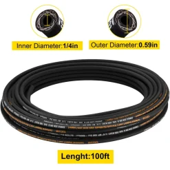 VEVOR Hydraulic Hose 1/4 inch x 100 ft, Coiled Hydraulic Hose 5800 PSI, Rubber Hydraulic Hose with 2 High-Tensile Steel Wire Braid, Bulk Hydraulic Hose -20℃ to 140℃, Hydraulic Oil Flexible Hose