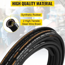 VEVOR Hydraulic Hose 1/4 inch x 100 ft, Coiled Hydraulic Hose 5800 PSI, Rubber Hydraulic Hose with 2 High-Tensile Steel Wire Braid, Bulk Hydraulic Hose -20℃ to 140℃, Hydraulic Oil Flexible Hose