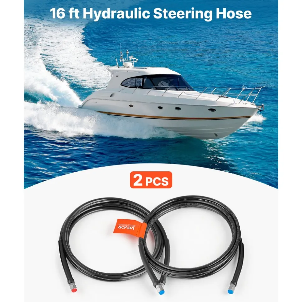 VEVOR Hydraulic Hose Kit, 16 ft 2-Piece Leak-Proof TPEE Outboard Steering Hose Kit with 304 Stainless Steel Connector, Compatible with Marine Outboard Steering Systems, 20 MPa Max Working Pressure