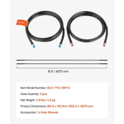 VEVOR Hydraulic Hose Kit, 16 ft 2-Piece Leak-Proof TPEE Outboard Steering Hose Kit with 304 Stainless Steel Connector, Compatible with Marine Outboard Steering Systems, 20 MPa Max Working Pressure