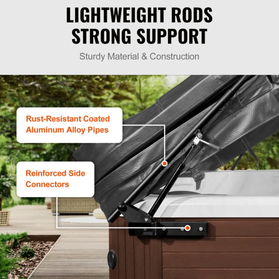 VEVOR Hydraulic Hot Tub Cover Lift, Spa Cover Lift, Adjustable Width from 69 in to 96.5 in, Mounts on Both Top Sides, Compatible with Various Sizes of Rectangular Bathtubs, Hot Tubs and Spas