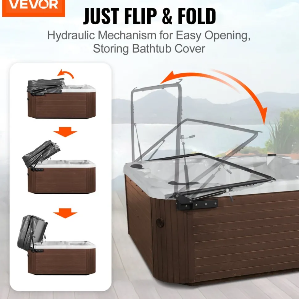 VEVOR Hydraulic Hot Tub Cover Lift, Spa Cover Lift, Adjustable Width from 69 in to 96.5 in, Mounts on Both Top Sides, Compatible with Various Sizes of Rectangular Bathtubs, Hot Tubs and Spas