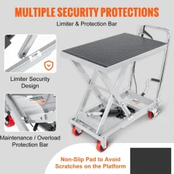 VEVOR Hydraulic Lift Table Cart, 500lbs Capacity 28.5" Lifting Height, Manual Single Scissor Lift Table with 4 Wheels and Non-slip Pad, Hydraulic Scissor Cart for Material Handling, Gray