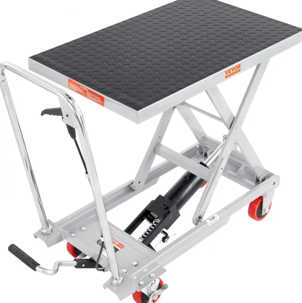 VEVOR Hydraulic Lift Table Cart, 500lbs Capacity 28.5" Lifting Height, Manual Single Scissor Lift Table with 4 Wheels and Non-slip Pad, Hydraulic Scissor Cart for Material Handling, Gray