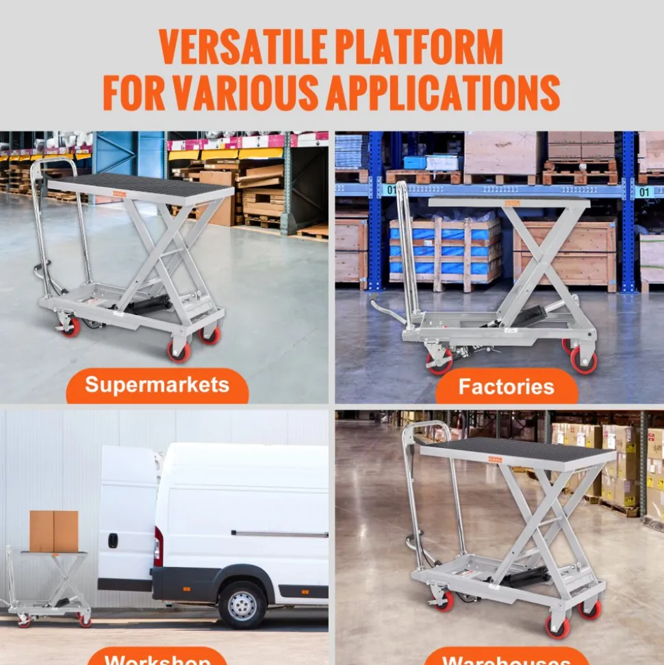 VEVOR Hydraulic Lift Table Cart, 500lbs Capacity 28.5" Lifting Height, Manual Single Scissor Lift Table with 4 Wheels and Non-slip Pad, Hydraulic Scissor Cart for Material Handling, Gray