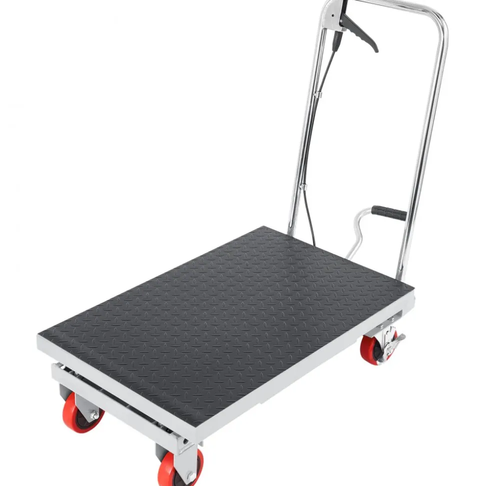 VEVOR Hydraulic Lift Table Cart, 500lbs Capacity 28.5" Lifting Height, Manual Single Scissor Lift Table with 4 Wheels and Non-slip Pad, Hydraulic Scissor Cart for Material Handling, Gray