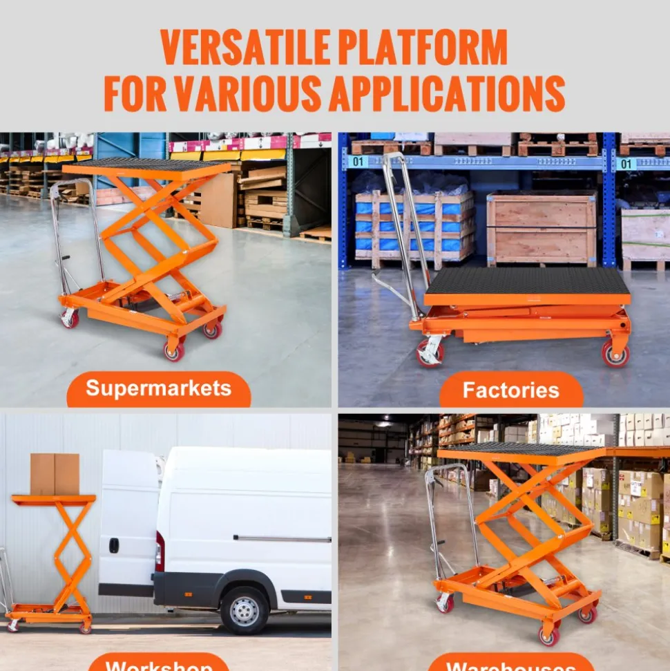 VEVOR Hydraulic Lift Table Cart, 770lbs Capacity 59" Lifting Height, Manual Double Scissor Lift Table with 4 Wheels and Non-slip Pad, Hydraulic Scissor Cart for Material Handling and Transportation