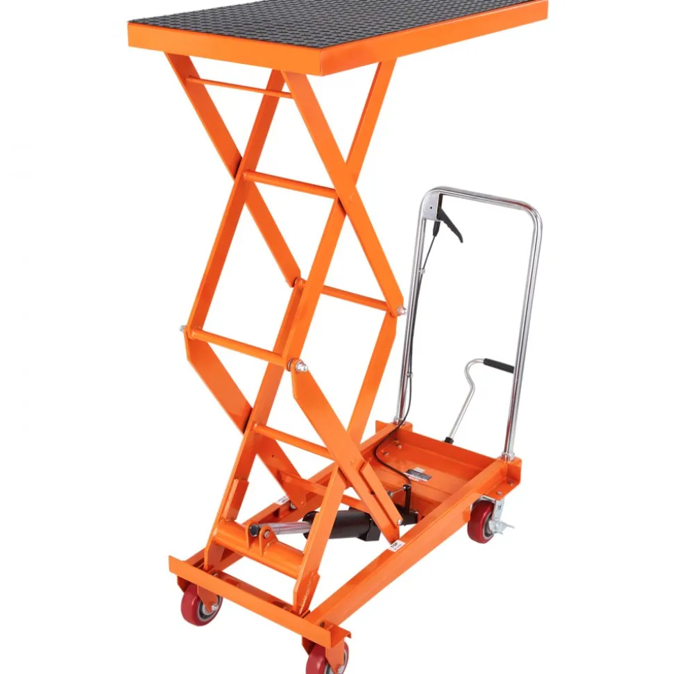 VEVOR Hydraulic Lift Table Cart, 770lbs Capacity 59" Lifting Height, Manual Double Scissor Lift Table with 4 Wheels and Non-slip Pad, Hydraulic Scissor Cart for Material Handling and Transportation