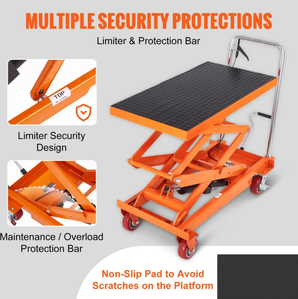 VEVOR Hydraulic Lift Table Cart, 770lbs Capacity 59" Lifting Height, Manual Double Scissor Lift Table with 4 Wheels and Non-slip Pad, Hydraulic Scissor Cart for Material Handling and Transportation