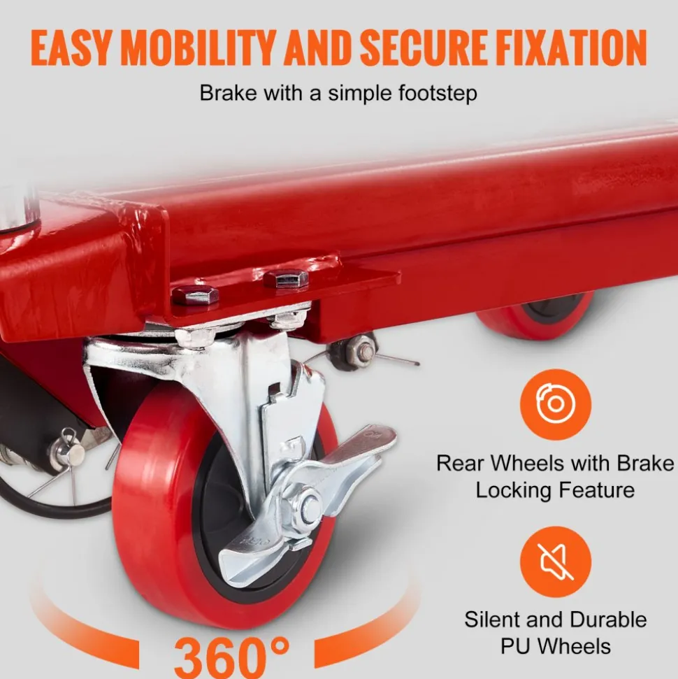 VEVOR Hydraulic Lift Table Cart, 500lbs Capacity 28.5" Lifting Height, Manual Single Scissor Lift Table with 4 Wheels and Non-slip Pad, Hydraulic Scissor Cart for Material Handling, Red