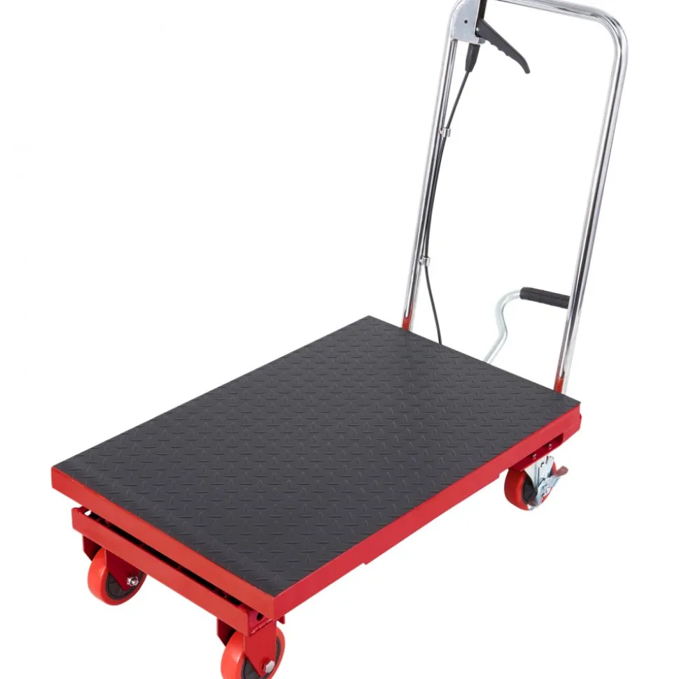 VEVOR Hydraulic Lift Table Cart, 500lbs Capacity 28.5" Lifting Height, Manual Single Scissor Lift Table with 4 Wheels and Non-slip Pad, Hydraulic Scissor Cart for Material Handling, Red
