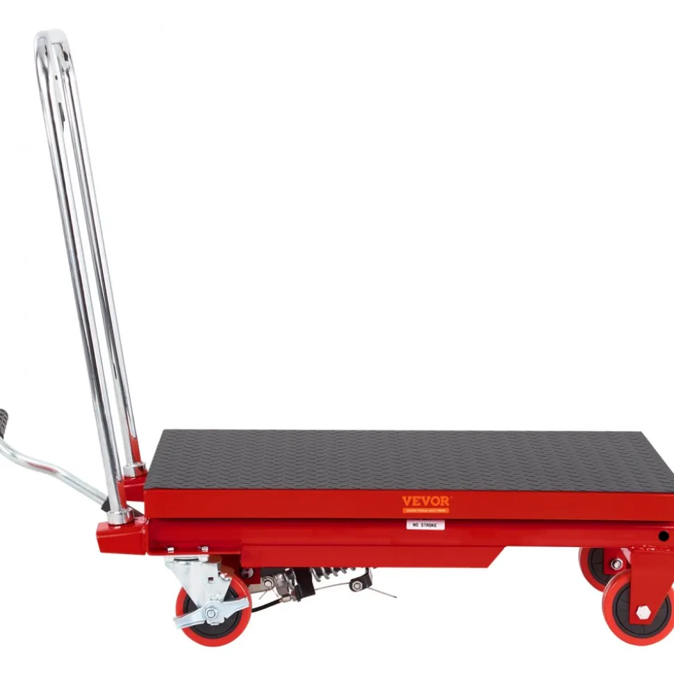 VEVOR Hydraulic Lift Table Cart, 500lbs Capacity 28.5" Lifting Height, Manual Single Scissor Lift Table with 4 Wheels and Non-slip Pad, Hydraulic Scissor Cart for Material Handling, Red